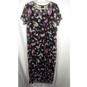 Torrid Plus 2X Disney Little Mermaid Black Mesh T Shirt Midi Dress, Lined